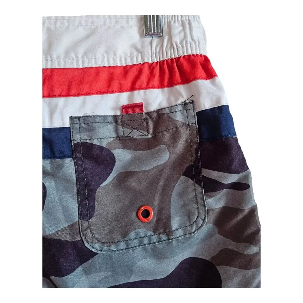 MINI BODEN BOY'S 140 9 10 Years Swim Trunks Shorts, Camo, Stripes, Mesh Lining